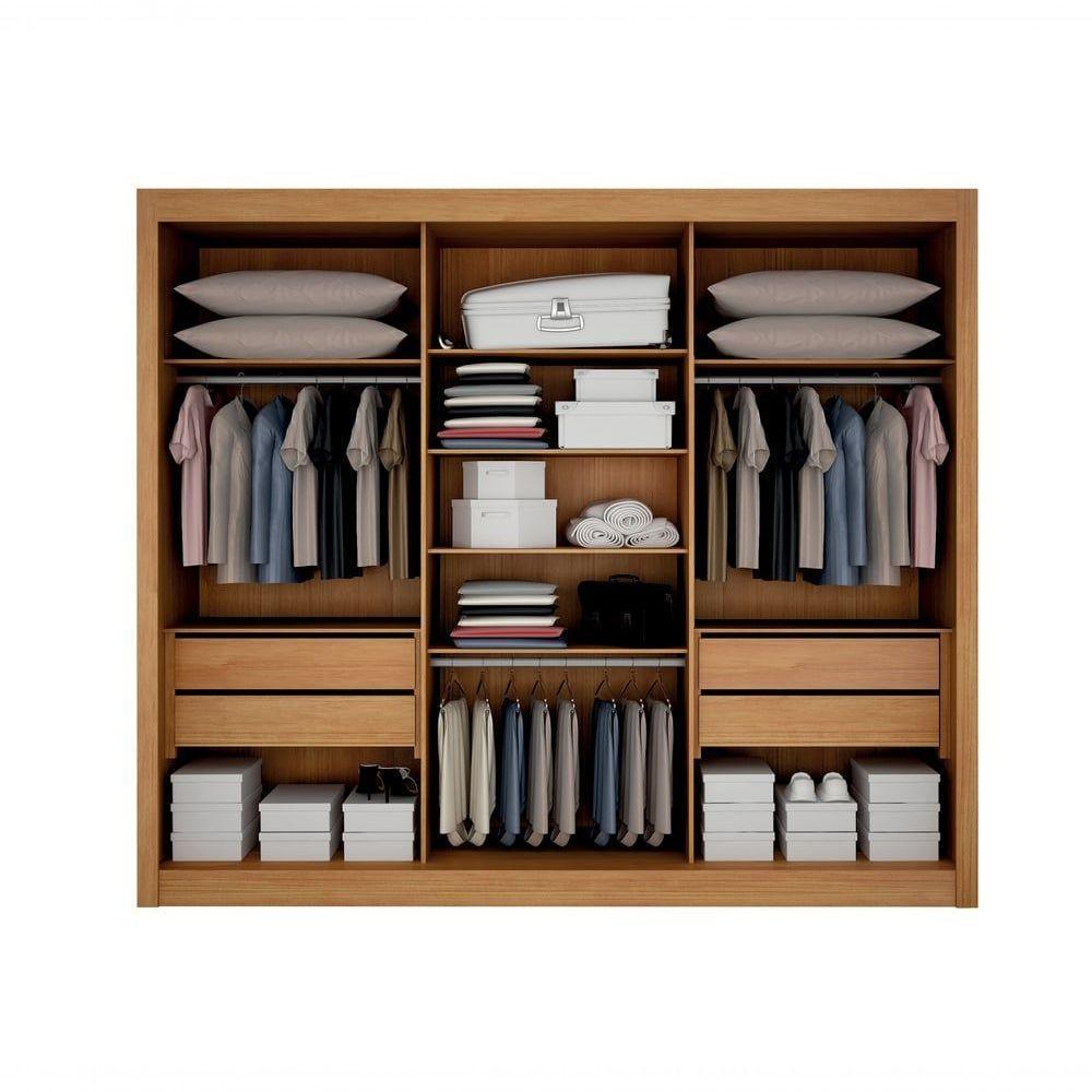 Guarda-roupa Casal 100% Mdf 3 Portas 4 Gavetas Com 3 Espelhos Milano Leifer Móveis Cinamomo/off White - 4