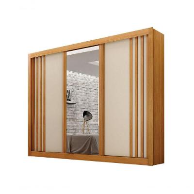 Guarda-roupa Casal 100% Mdf 3 Portas 4 Gavetas Com 3 Espelhos Milano Leifer Móveis Cinamomo/off White