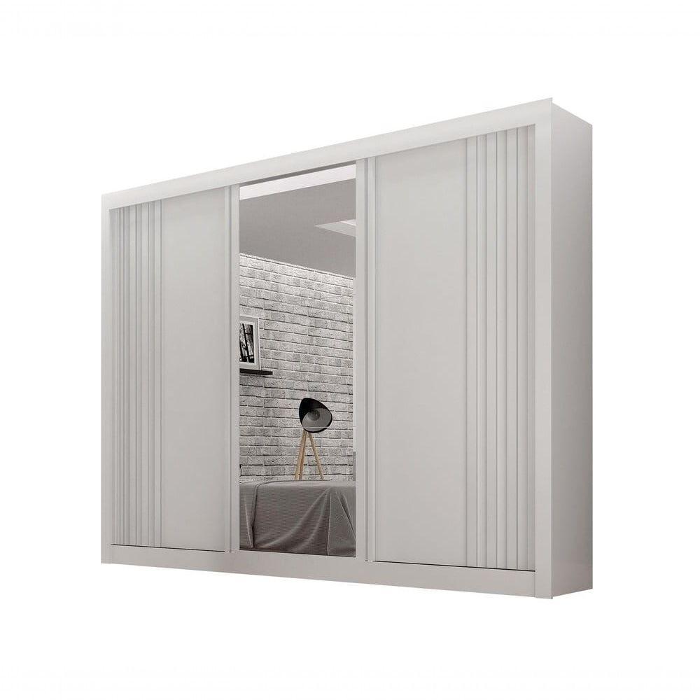 Guarda-roupa Casal 100% Mdf 3 Portas 4 Gavetas Com 3 Espelhos Milano Leifer Móveis Branco - 1