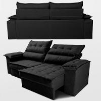 Sofá Retrátil E Reclinável 2,40m Com Molas E Espuma D33 Thunder. Velusoft Cama Inbox Preto - 3