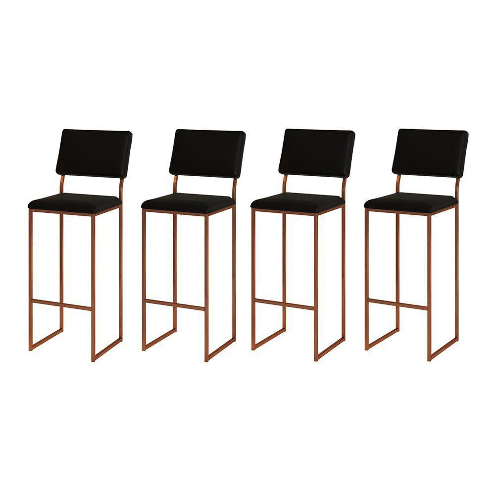 Kit 4 Banquetas Com Encosto Industrial E Moderna Nina Cobre E Corino Preto - 1