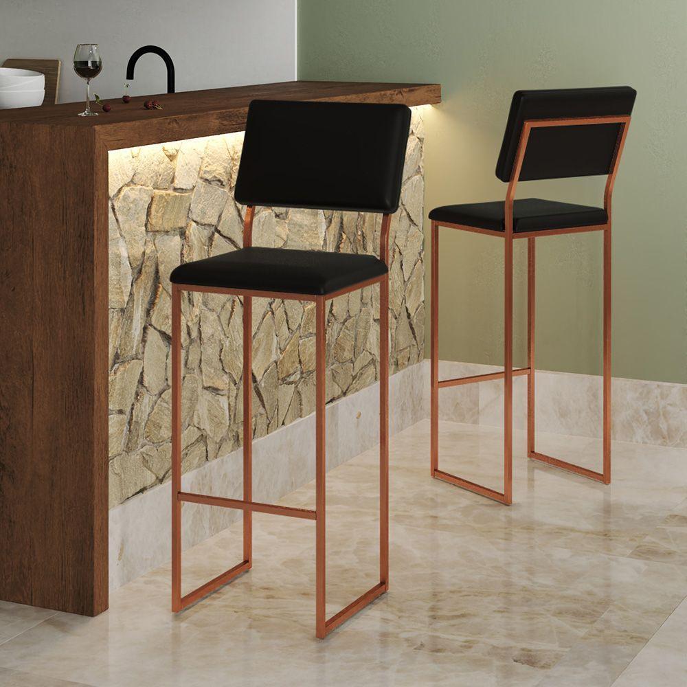 Kit 4 Banquetas Com Encosto Industrial E Moderna Nina Cobre E Corino Preto - 2