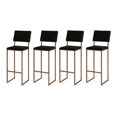 Kit 4 Banquetas Com Encosto Industrial E Moderna Nina Cobre E Corino Preto