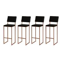 Kit 4 Banquetas Com Encosto Industrial E Moderna Nina Cobre E Corino Preto - 1