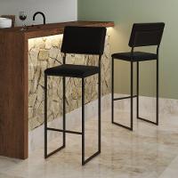 Kit 3 Banquetas Com Encosto Industrial E Moderna Nina Preto E Corino Preto - 2