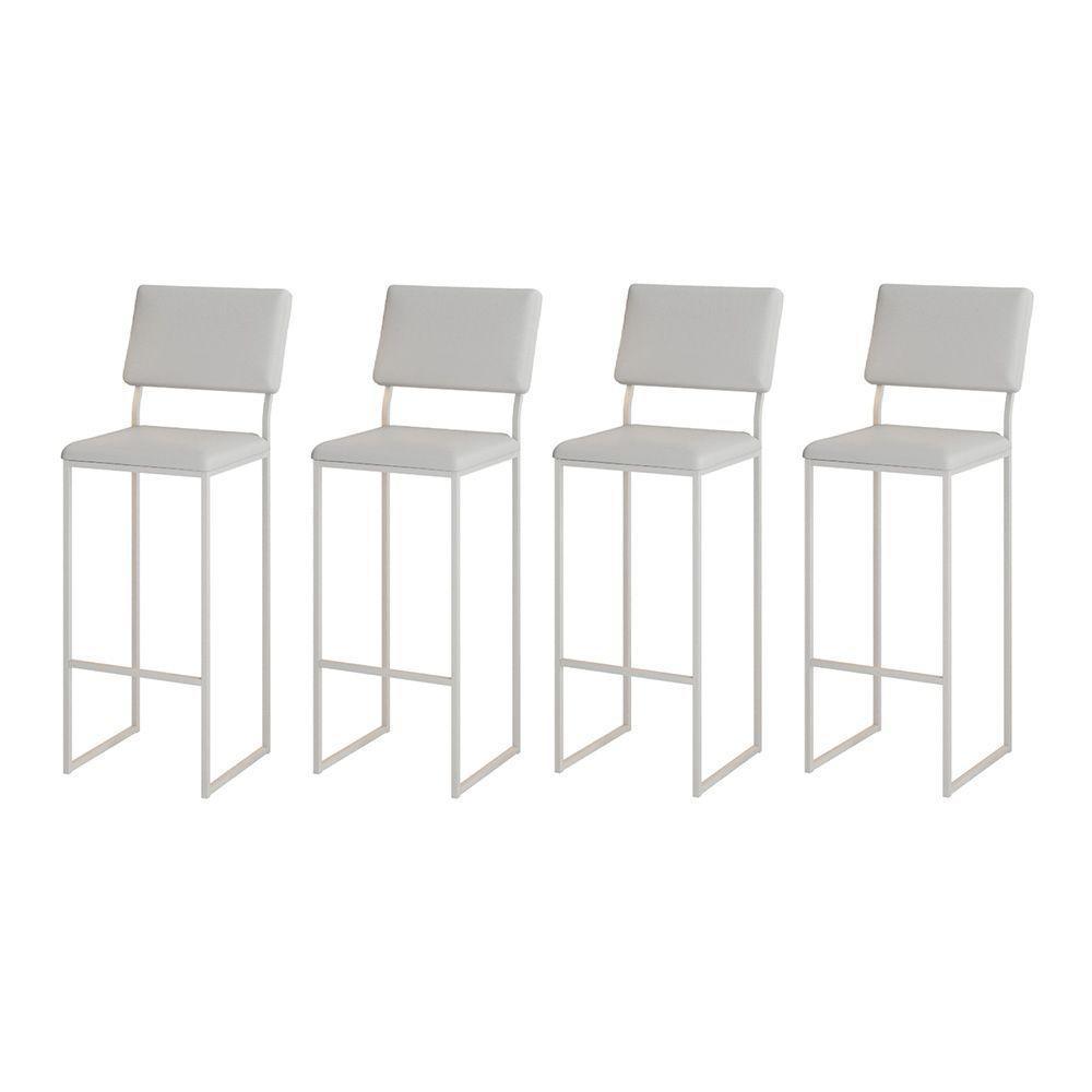 Kit 4 Banquetas Com Encosto Industrial E Moderna Nina Branco E Corino Branco - 1