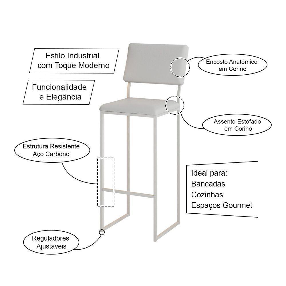 Kit 4 Banquetas Com Encosto Industrial E Moderna Nina Branco E Corino Branco - 3