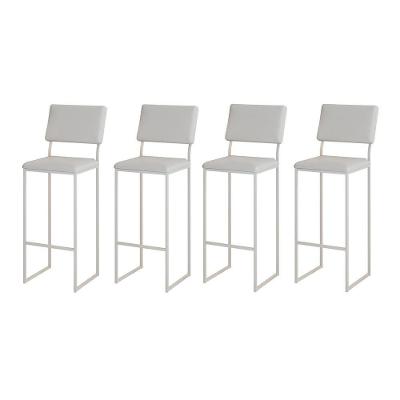 Kit 4 Banquetas Com Encosto Industrial E Moderna Nina Branco E Corino Branco