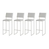 Kit 4 Banquetas Com Encosto Industrial E Moderna Nina Branco E Corino Branco - 1