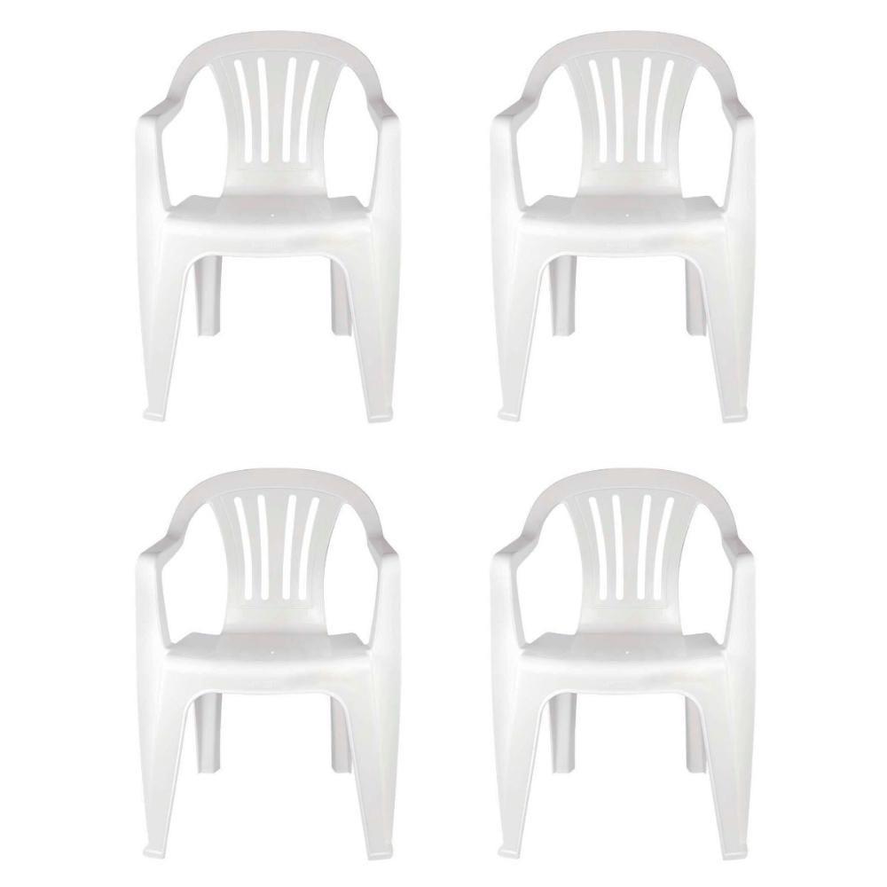 Kit 4 Cadeiras Poltrona Plástica Empilhavel Reforçada Branca 182kg Mor - 1
