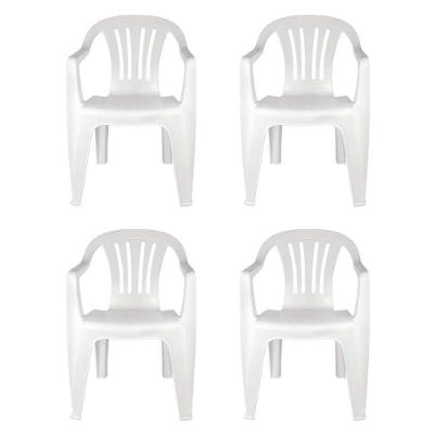 Kit 4 Cadeiras Poltrona Plástica Empilhavel Reforçada Branca 182kg Mor