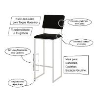 Kit 3 Banquetas Com Encosto Industrial E Moderna Nina Branco E Corino Preto - 3