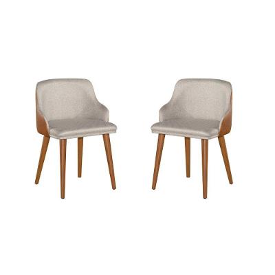 Kit 2 Cadeiras Million Tecido Linho C/ Couro Pés Em Madeira