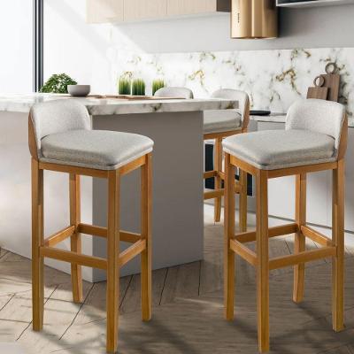 Kit 2 Banquetas Onix Linho C/couro Com Pés Em Madeira Maciça