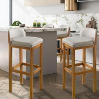 Kit 2 Banquetas Onix Linho C/couro Com Pés Em Madeira Maciça - 1