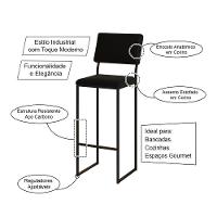 Kit 2 Banquetas Com Encosto Industrial E Moderna Nina Preto E Corino Preto - 3