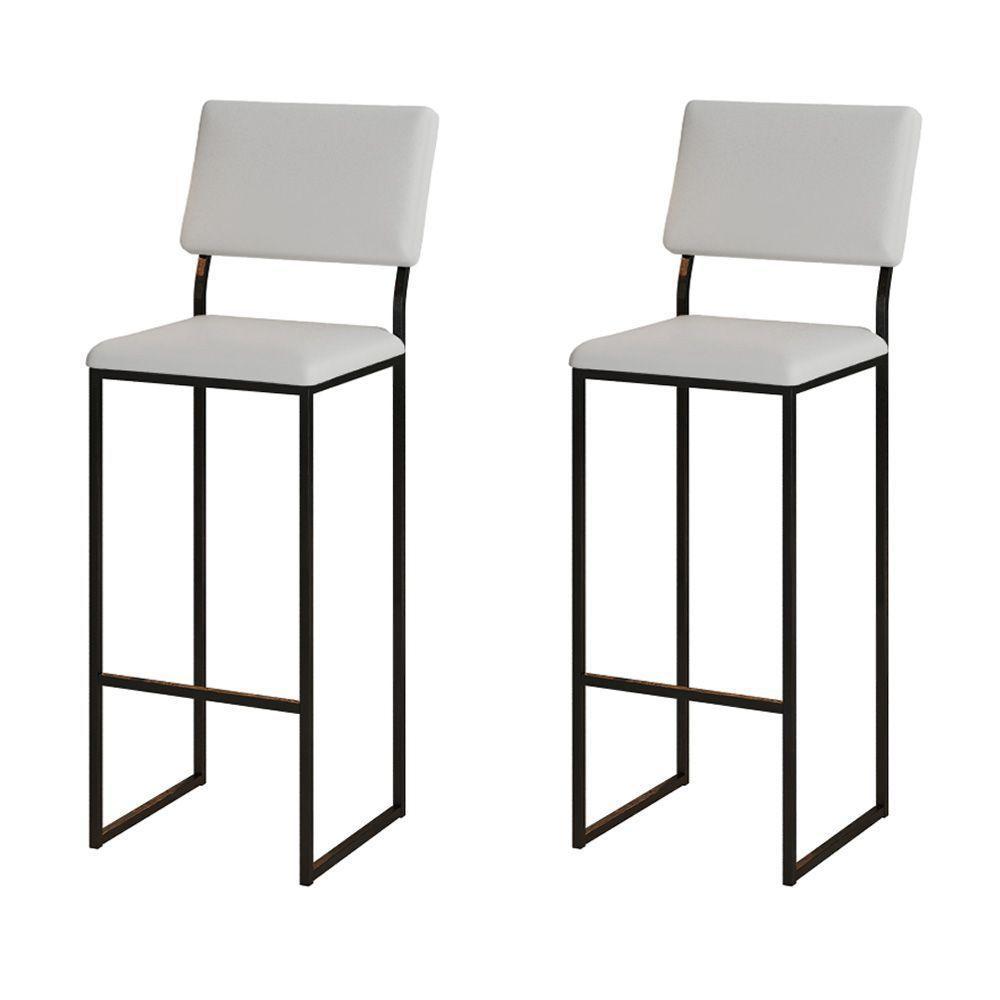 Kit 2 Banquetas Com Encosto Industrial E Moderna Nina Preto E Corino Branco - 1