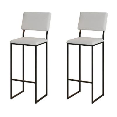 Kit 2 Banquetas Com Encosto Industrial E Moderna Nina Preto E Corino Branco