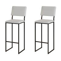 Kit 2 Banquetas Com Encosto Industrial E Moderna Nina Preto E Corino Branco - 1