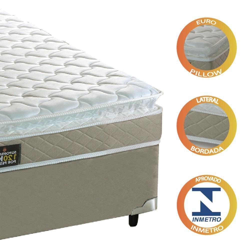 Cama Box Casal Colchão De Espuma D33 Millenium Pillow Top 138x188x57cm Bege Bege - 2