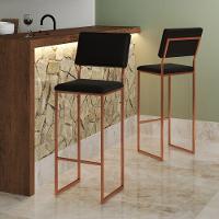 Kit 2 Banquetas Com Encosto Industrial E Moderna Nina Cobre E Corino Preto - 2