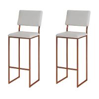 Kit 2 Banquetas Com Encosto Industrial E Moderna Nina Cobre E Corino Branco - 1