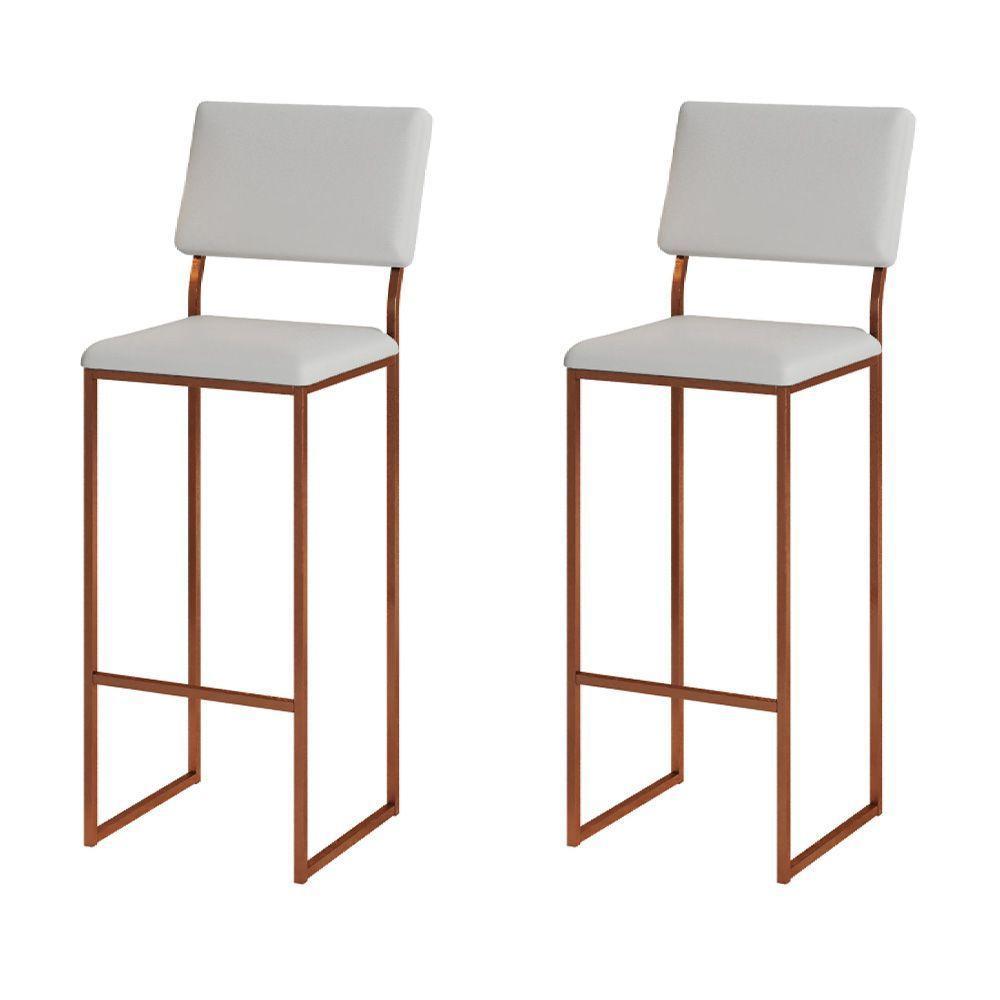 Kit 2 Banquetas Com Encosto Industrial E Moderna Nina Cobre E Corino Branco - 1
