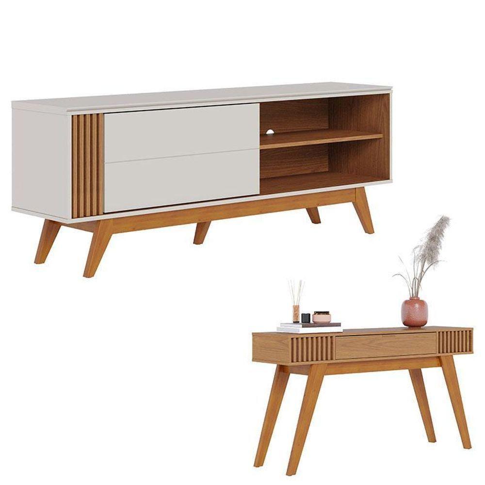 Rack Bancada Otawa Off White Freijó Com Aparador Riviera Freijó – Colibri - 1