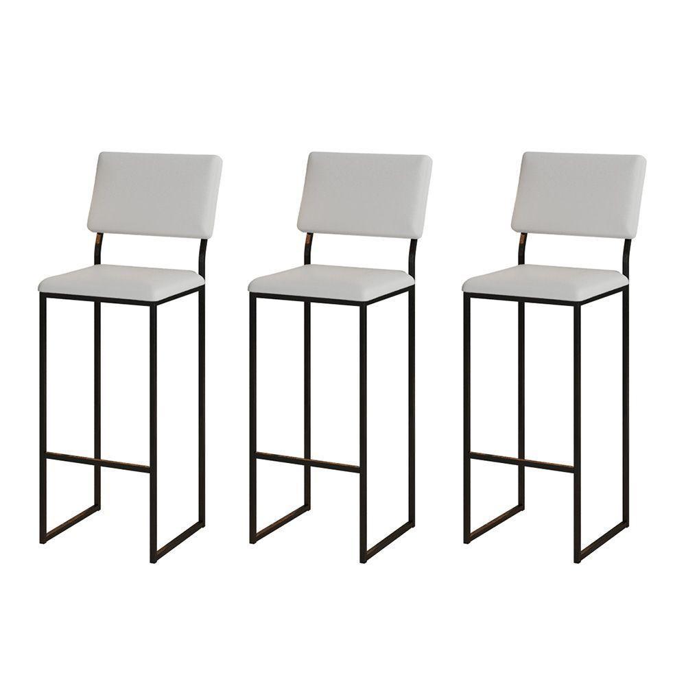 Kit 3 Banquetas Com Encosto Industrial E Moderna Nina Preto E Corino Branco - 1