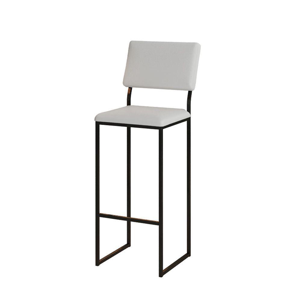 Kit 3 Banquetas Com Encosto Industrial E Moderna Nina Preto E Corino Branco - 5