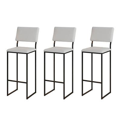 Kit 3 Banquetas Com Encosto Industrial E Moderna Nina Preto E Corino Branco