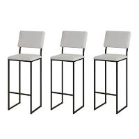 Kit 3 Banquetas Com Encosto Industrial E Moderna Nina Preto E Corino Branco - 1