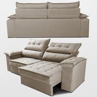 Sofá Retrátil E Reclinável 2,40m Com Molas E Espuma D33 Thunder. Velusoft Cama Inbox Bege - 7