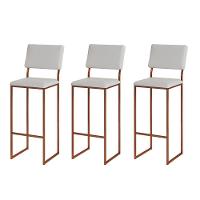 Kit 3 Banquetas Com Encosto Industrial E Moderna Nina Cobre E Corino Branco - 1