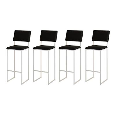 Kit 4 Banquetas Com Encosto Industrial E Moderna Nina Branco E Corino Preto