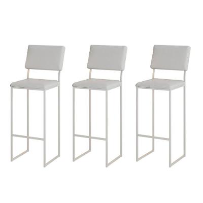 Kit 3 Banquetas Com Encosto Industrial E Moderna Nina Branco E Corino Branco