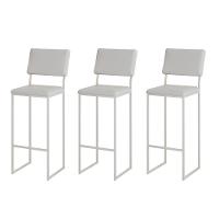 Kit 3 Banquetas Com Encosto Industrial E Moderna Nina Branco E Corino Branco - 1