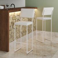 Kit 3 Banquetas Com Encosto Industrial E Moderna Nina Branco E Corino Branco - 2