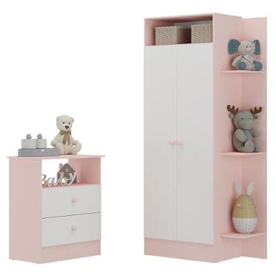 Guarda Roupas Solteiro Closet Mp4264 2 Portas 2 Gavetas em Mdp Rosa-branco