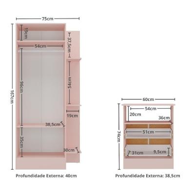 Guarda Roupa Infantil Solteiro MP4264 2 Portas 2 Gavetas Rosa-branco MDP Multimóveis