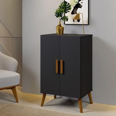 Organizador Cali Base Madeira Maciça E Mdf 2 Portas Cor:preto