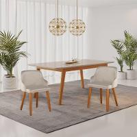 Kit2 Cadeira Diamante Linho C/ Couro Pés Madeira Sala Jantar - 1