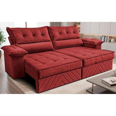 Sofá Retrátil E Reclinável 2,40m Com Molas E Espuma D33 Thunder. Velusoft Cama Inbox Vermelho