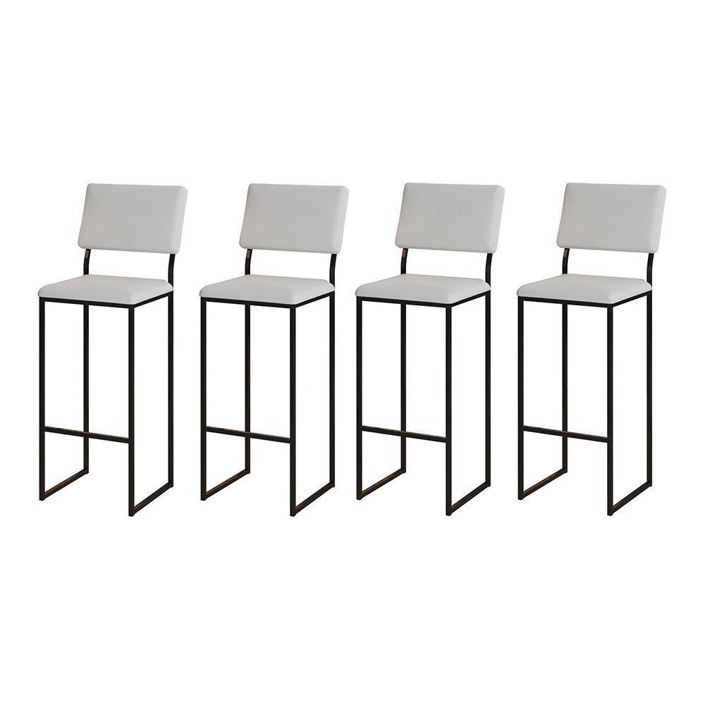 Kit 4 Banquetas Com Encosto Industrial E Moderna Nina Preto E Corino Branco - 1