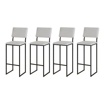 Kit 4 Banquetas Com Encosto Industrial E Moderna Nina Preto E Corino Branco