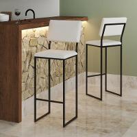 Kit 4 Banquetas Com Encosto Industrial E Moderna Nina Preto E Corino Branco - 2