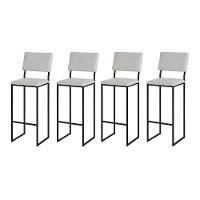 Kit 4 Banquetas Com Encosto Industrial E Moderna Nina Preto E Corino Branco - 1