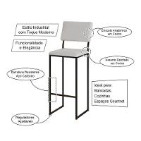 Kit 4 Banquetas Com Encosto Industrial E Moderna Nina Preto E Corino Branco - 5