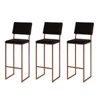 Kit 3 Banquetas Com Encosto Industrial E Moderna Nina Cobre E Corino Preto - 1
