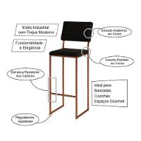 Kit 3 Banquetas Com Encosto Industrial E Moderna Nina Cobre E Corino Preto - 3